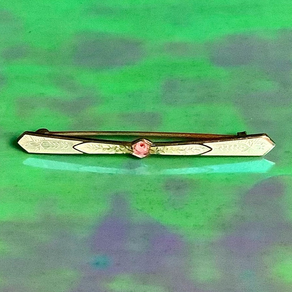 Antique guilloche Bar Pin Brooch Sterling Silver